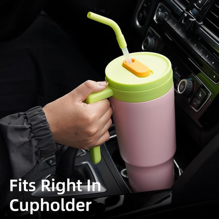 Vaso térmico Konokyo con asa y pajita, botella de agua de acero inoxidable al vacío de 40 oz, taza de viaje de metal con difusor de frutas, morado