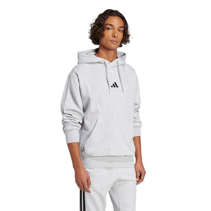 adidas Men's Essentials Feelcozy Fleece Hoodie, Light Grey Heather/Black, M Tall