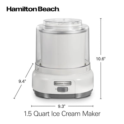 Hamilton Beach Electric Automatic Ice Cream Maker, Frozen Yogurt, Sorbet, Custard, 1.5 quart, White (68880)