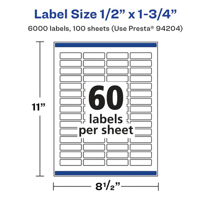 Avery Glossy White Rectangle Labels with Sure Feed, 5" x 1.75", 6,000 Glossy White Labels, Print-to-The-Edge, Permanent Label Adhesive, Laser/Inkjet Printable Labels