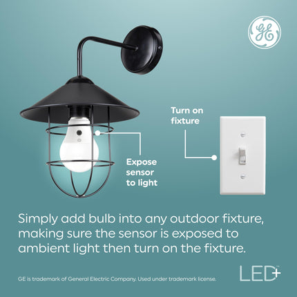 GE LED+Dusk to Dawn A19 LED Bulbs, Auto On/Off Outdoor Light, Daylight, 8.5W (Pack of 3)