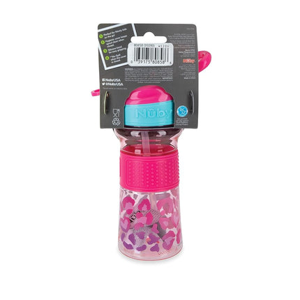 Nuby Thirsty Kids Vaso Entrenador Antiderrame Flip-It con Boquilla Suave - 12 oz - 18+ Meses - Leopardo Rosa - Esenciales para la Vuelta al Cole