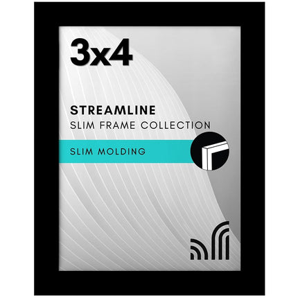 Americanflat 3x4 Picture Frame with Polished Crystal-Clear Glass - Streamline Collection - Thin Border Photo Frame for Tabletop Display - Easel Stand Included - Black