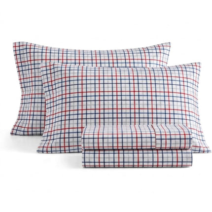 Nautica - Queen Sheet Set, Cotton Percale Bedding Set, Crisp & Cool, Lightweight & Breathable (Boating Tattersall Red, Queen)