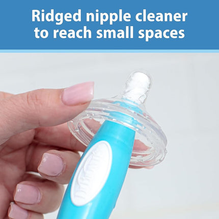 Dr. Brown's Soft Touch Bottle Brush with Nipple Cleaner (Blue) - BPA Free, Dishwasher Safe, Suction Cup Base