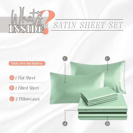 Elegant Comfort Luxurious 4-Piece Silky Satin Sheet Set, Skin and Hair Friendly, Wrinkle, Fade, Stain Resistant with Deep Pockets Fitted Sheet, Cooling Soft Satin Sheet Set, Twin, Mint Green