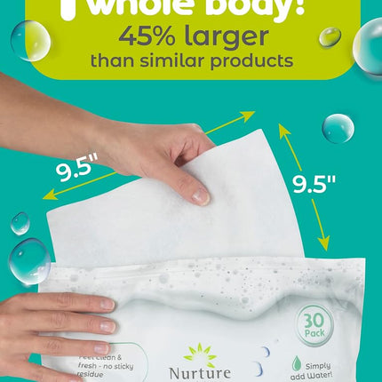 Rinse Free Sponge Bath Wipes (30pack) Extra Large & Thick No Rinse Waterless Body Wipe Sponges Disposable Shower OnTheGo Cleaning Wash Cloths for Kids Adults Elder Care Gym Travel & More (3 Pack)