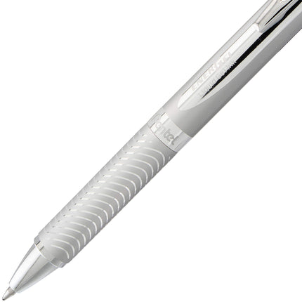 Bolígrafo de gel Pentel EnerGel Alloy RT, punta metálica mediana, cuerpo plateado, tinta negra, 1 unidad (BL407BP)