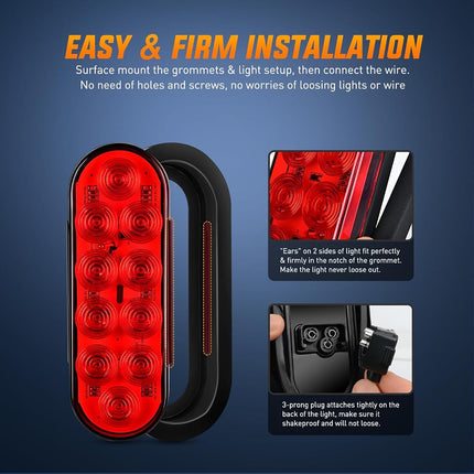 Nilight Hitch Cargo Carrier Oval Light Kit 2PCS 6Inch Red Oval LED Lights with Flush Mount Grommets Wire Harness Waterproof Stop Turn Signals Tail Light for Luggage Rack Bike Rack