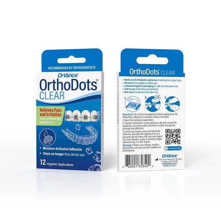 OrthoDots CLEAR - Moisture Activated, Silicone Dental Wax Alternative for Pain Caused by Braces. OrthoDots Stick Better & Stay on Longer than Orthodontic Wax 24 Count Clear