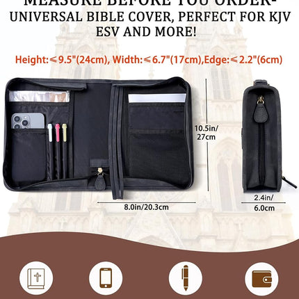 Vegan Leather Bible Cover for Men & Women, Bible Case with Gift Box, Christian Catholic Religious Bible Gifts (Black)