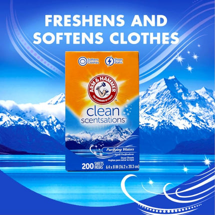 Toallitas suavizantes de tela Arm & Hammer, Purifying Waters, 200 unidades