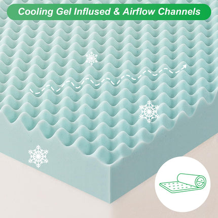 2 Inch Full Size Egg Crate Cooling Gel Memory Foam Mattress Topper, Convoluted Bed Topper for Pressure Relief and Enhanced Airflow, CertiPUR-US Certified