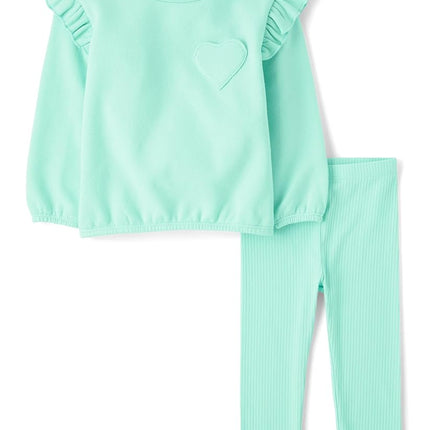 Conjunto de camiseta de manga larga y pantalón deportivo para bebé de The Children's Place, de 2 piezas, Mint Heart, 3T