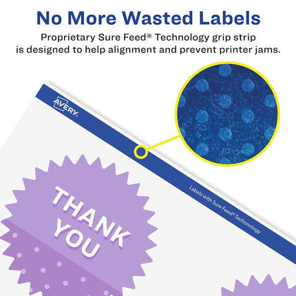 Avery Glossy White Starburst Labels with Sure Feed, 3", 300 Glossy White Labels, Print-to-The-Edge, Permanent Label Adhesive, Laser/Inkjet Printable Labels