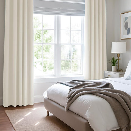 Deconovo Cream Blackout Curtains Living Room with Coating, 52x54 Inches Bedroom Curtains 2 Panels, Short Faux Linen Thermal Curtains for Small Window