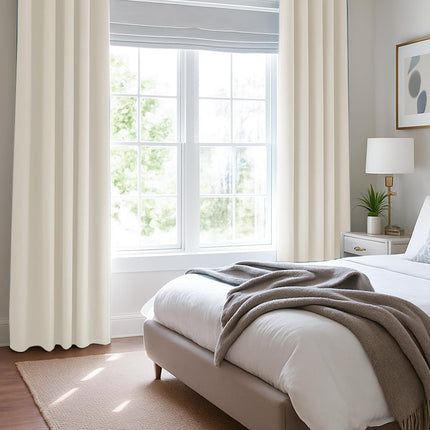 Deconovo Cream Blackout Curtains Living Room with Coating, 52x54 Inches Bedroom Curtains 2 Panels, Short Faux Linen Thermal Curtains for Small Window