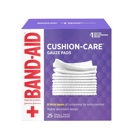 Band-Aid Brand Cushion Care Non-Stick Gauze Pads, Individually-Wrapped, Small, 2 in x 2 in, 25 ct