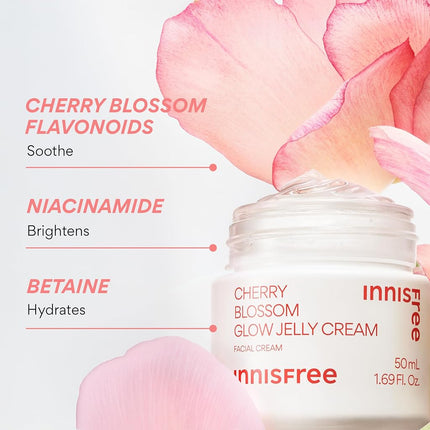 INNISFREE Cherry Blossom Glow Jelly Cream with Niacinamide, Korean Hydrating moisturiser for Smooth, Radiant Skin