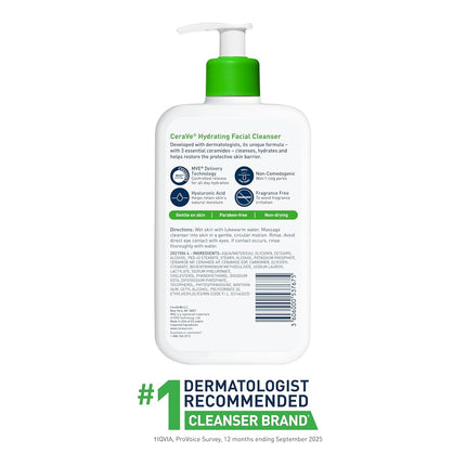 CeraVe Hydrating Facial Cleanser 16 oz for Daily Face Washing, Dry to Normal Skin