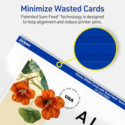 Avery Printable Rectangle Cards, Sure Feed Technology, 5" x 7", Glossy White Cardstock, Laser/Inkjet Printable, 50 Total, Great for Invitations and Thank You Messages
