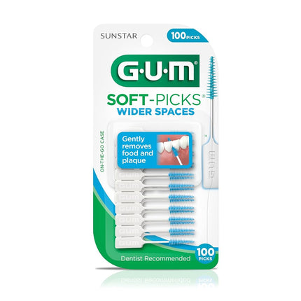 Gum Soft-Picks Espacio Ancho, Palillos Dentales Fáciles de Usar para la Limpieza Dental y la Salud de las Encías, con Estuche Portátil Conveniente, Palillos Dentales Recomendados por Dentistas, 100 unidades (Paquete de 3)