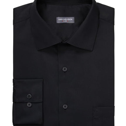 Van Heusen Men's Regular Fit Twill Solid Button Down Collar Dress Shirt, Black, S