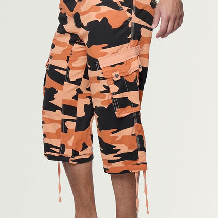 X RAY Men's Belted Long Cargo Shorts for Men, Below Knee Length Mens Cargo Shorts, 3/4 Pants (Big and Tall Shorts for Men), Orange Camo, 48