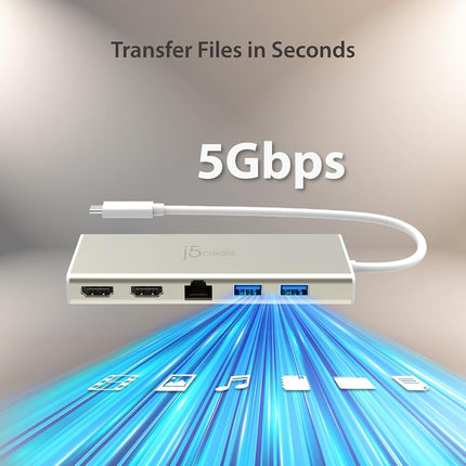 j5create USB-C Mini Dock-Type C Hub with 2X HDMI, 2X USB 3.0, Ethernet