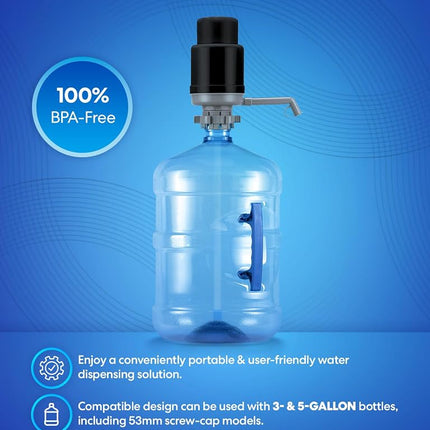 Brio-PU100 Universal Manual Drinking Water Pump - Fits Most 5-6 Gallon Water Bottles Including Glass (Grey/Black)