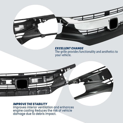 Calandre avant Kspeed pour Honda Civic 2016 2017 2018, noire avec moulure chromée, pièce de remplacement pour calandre supérieure avant