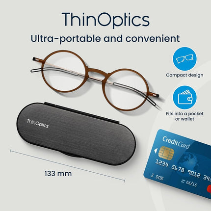 ThinOptics Reading Glasses 2.50, Brown Frame, 4mm Case, for Men and Women