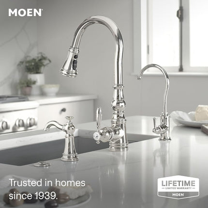 Moen S73004 Weymouth Shepherd's Hook Pulldown Kitchen Faucet Featuring Metal Wand with Power Boost, Chrome