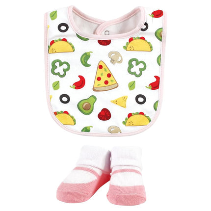 Hudson Baby Unisex BabyCotton Bib and Sock Set, Girl Pizza Taco, One Size