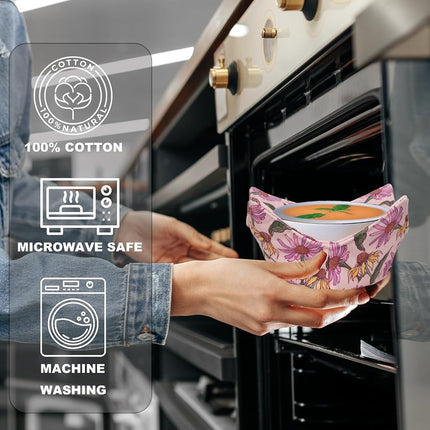ROGITU Cotton Microwavable Bowl Cozy, Microwave-Safe Hot Bowl Holders, Soup Bowl Cozy Hot Pads (Vintage Floral)