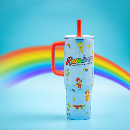 Vaso de viaje Sutton Rainbow Brite de Zak Designs para llevar, 887 ml, acero inoxidable con aislamiento al vacío, popote de silicona y asa de transporte para bebidas frías (Rainbow Brite, Color Kids)