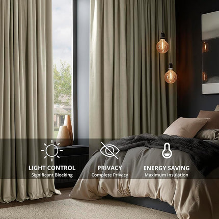 HPD Half Price Drapes Signature Velvet Thermal Blackout Curtains for Living Room 96 Inch Long (1 Panel) Rod Pocket Insulated Blackout Curtains for Bedroom Window Curtains, 100W x 96L, Cool Beige
