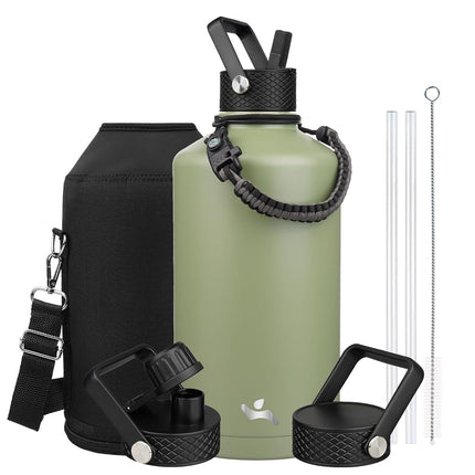 Bouteille d'eau Konokyo 3Lids 128oz - Vert Campement