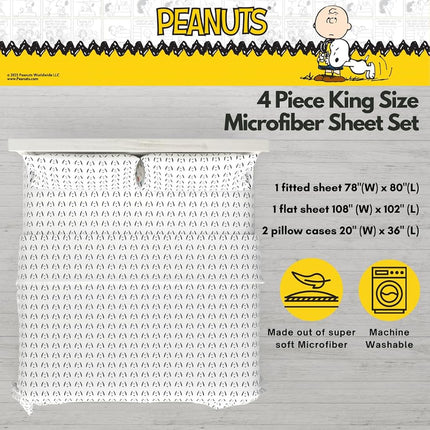 Franco Collectibles Peanuts Snoopy Bedding Super Soft Cozy Microfiber 4 Piece King Sheet Set, (Officially Licensed Product)