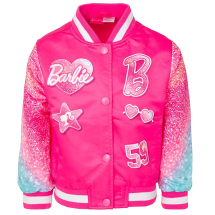 Barbie GIRLS BOMBER JACKET BOMBER JACKET SMALL KIDS TO LARGE KIDS SIZE 4-16, Light Pink Glitter, 14-16