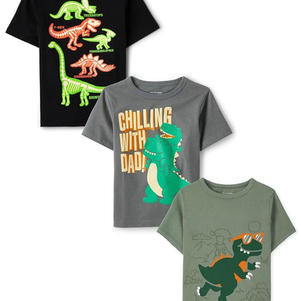 T-shirts graphiques à manches courtes dinosaures pour bébés et tout-petits garçons The Children's Place, lot de plusieurs, Edu Dino/Dad Dino/Dino Skate, 5T