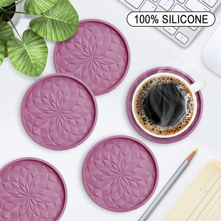 ME.Fan Silicone Coasters [6 Pack] Coasters with Holder - Drinking Coasters - Cup Mat for Drinks - Live for Hot or Cold Drink Thickened, Non-Slip, Non-Stick, Deep Tray Dusty Rose