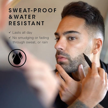 Pacinos Beard Pencil Filler - Water Proof, Long Lasting Coverage & Natural Finish - Beard, Moustache & Eyebrows - Micro-Fork Tip for Seamless Application - Includes Bristle Brush for Blending (Black)