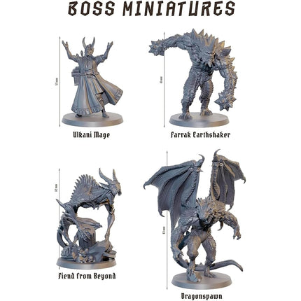 Mighty Boards: Fateforge Chronicles of Kaan: Boss Miniatures Set - 4 Unpainted Figures, Board Game Upgrade, Expansion Accessories, Co-Op Adventure (2-6 Players, Ages 12+)