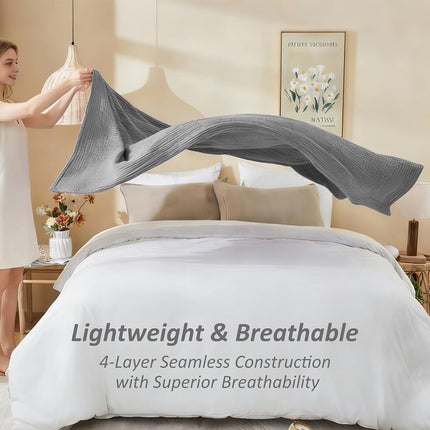 EMME Cotton Muslin Twin XL Blanket Breathable Gauze Soft Lightweight Blankets Adults Gifts for Women (Heather Grey, 167x228cm)