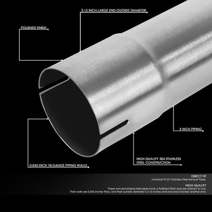 DNA MOTORING 8Pcs 3 Inches Stainless Steel DIY Custom Exhaust Tubing Mandrel Bend Pipes Straight & U-Bend Kit, Universal Fit, ZTL-30SS-8P