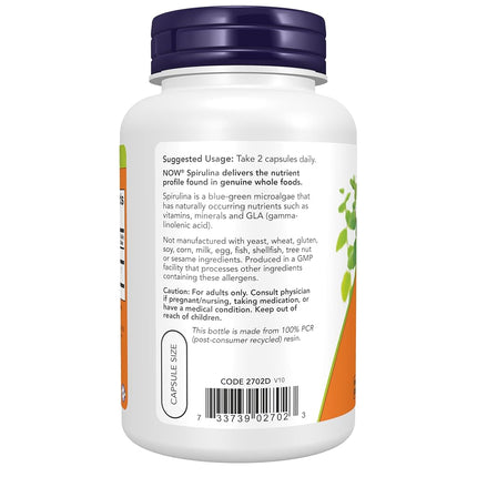 Now Foods Spirulina 500mg, Veg-Capsules, 120-Count