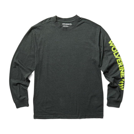 Wolverine Graphic Long Sleeve Tee - Sleeve Logo Dark Gray Heather/Hi Vis MD