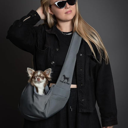 Noah & Paw Dog Sling Carrier for Small Dogs 3-10lb, Dog Sling for Small Dogs and Cats, Dog Carrier with Adjustable Padded Strap, Premium Twill, Lined with Fur, Double Safety Feature, Machine Washable