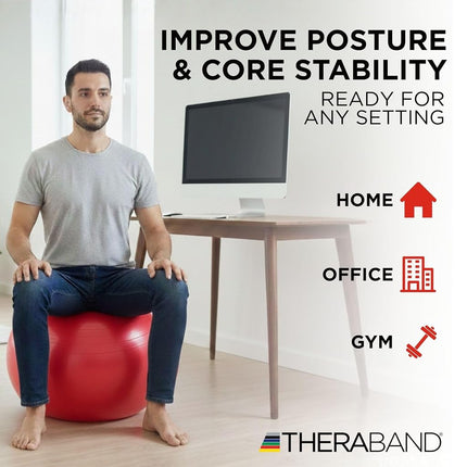 TheraBand Exercise Ball, Professional Series Stability Ball with 55 cm Diameter for Athletes 5'1" to 5'6" Tall, Slow Deflate Fitness Ball for Improved Posture, Balance, Yoga, Pilates, Core, Red